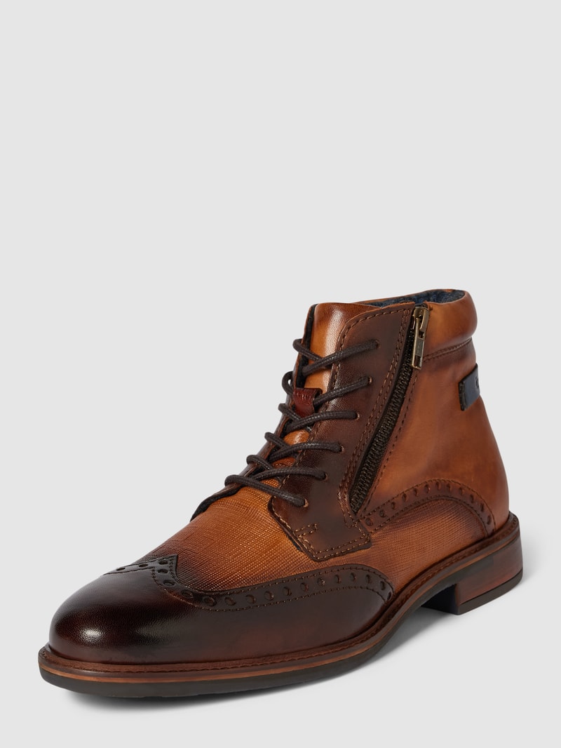 Schnürstiefel mit seitlichem Reißverschluss Modell 'Dano' in cognac