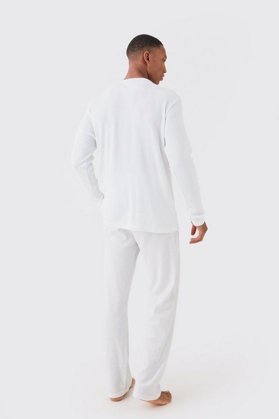 Langärmliges Loungewear-Oberteil in Waffeloptik mit Knopfleiste