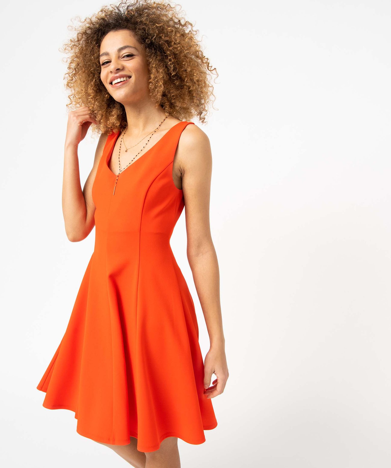 Robe femme avec col V et croisillons dans le dos orange | GEMO