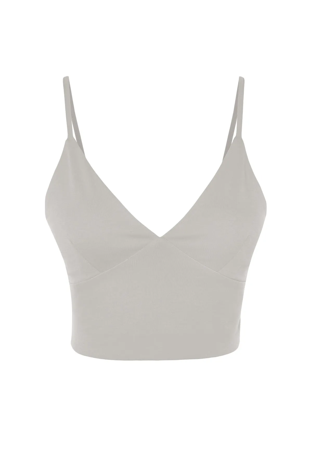 Trendyol Collection  Steinfarbenes Baumwoll-Trägershirt mit V-Ausschnitt, flexibles Strick-Bustier TWOSS23BS00021