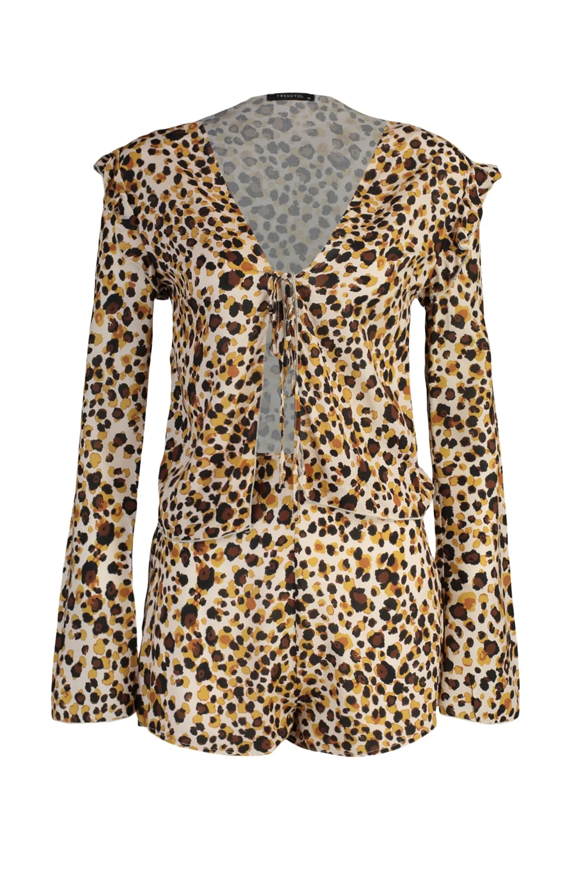 Trendyol Collection  Mehrfarbiges Strand-Unterteil-Oberteil-Set mit Leopardenmuster und Bindedetail TBESS22AU0271