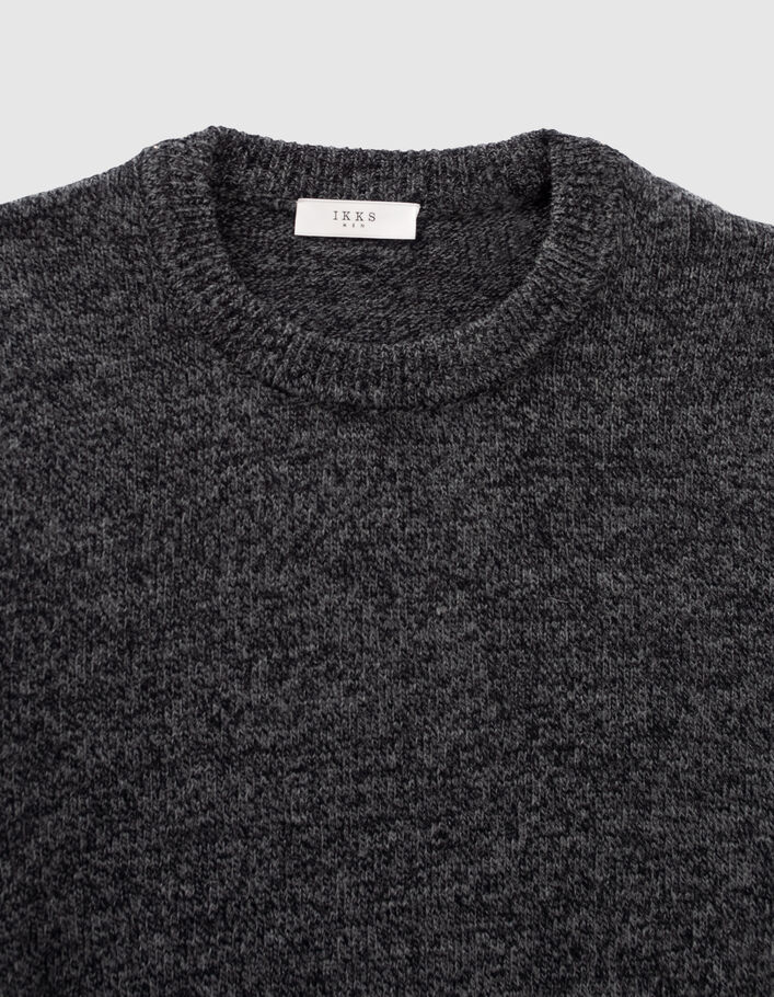 Pull noir tricot mouliné à col rond Homme