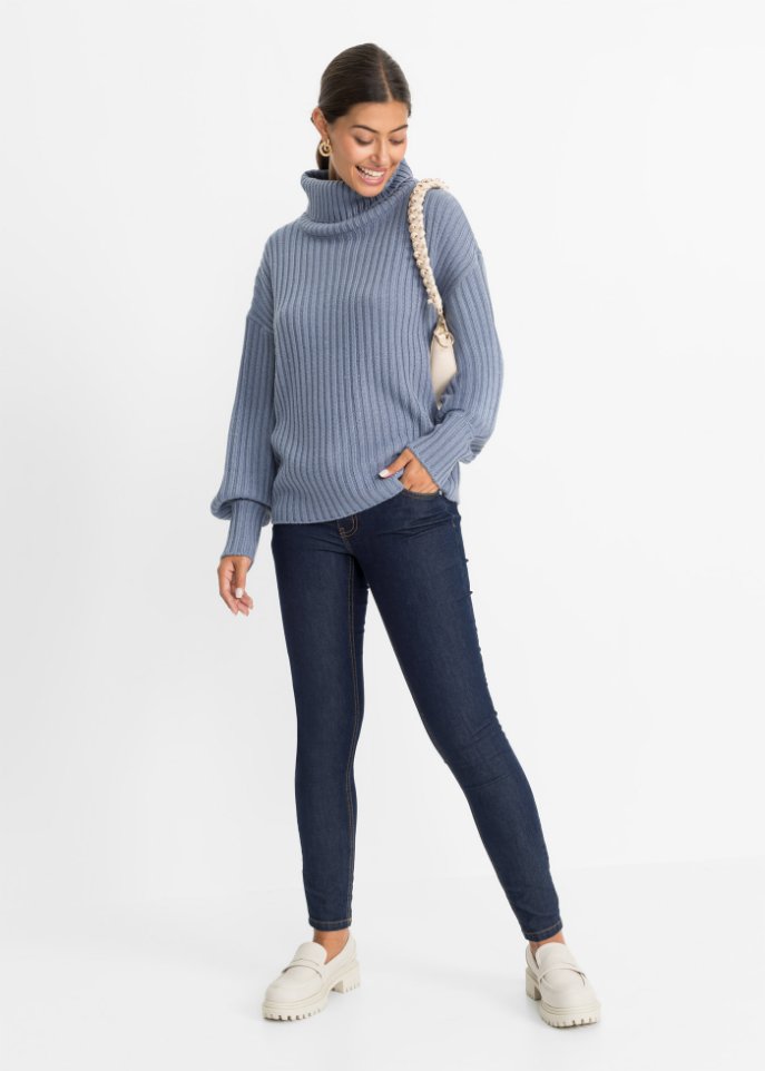Ripppullover mit Ballonärmel