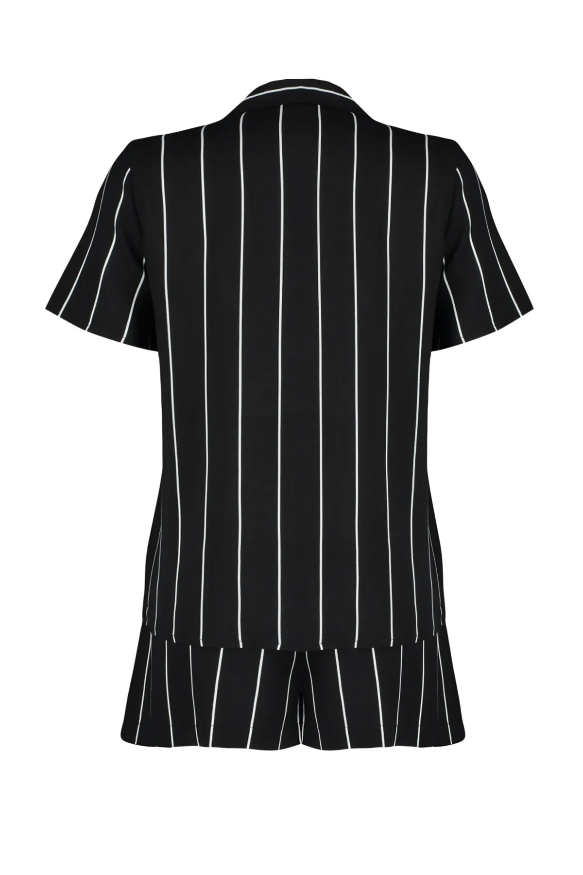 Trendyol Collection  Schwarz gestreiftes Viskose-Pyjama-Set THMSS24PT00012