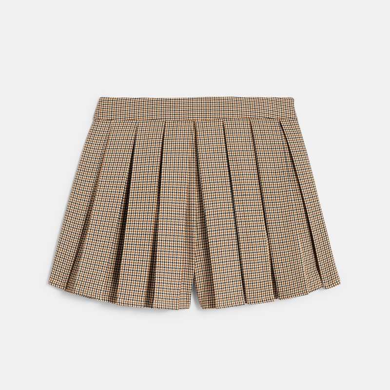 Short plissé à petits carreaux marron fille