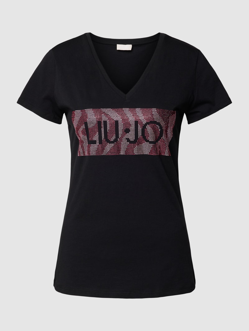 T-Shirt mit Ziersteinbesatz in black