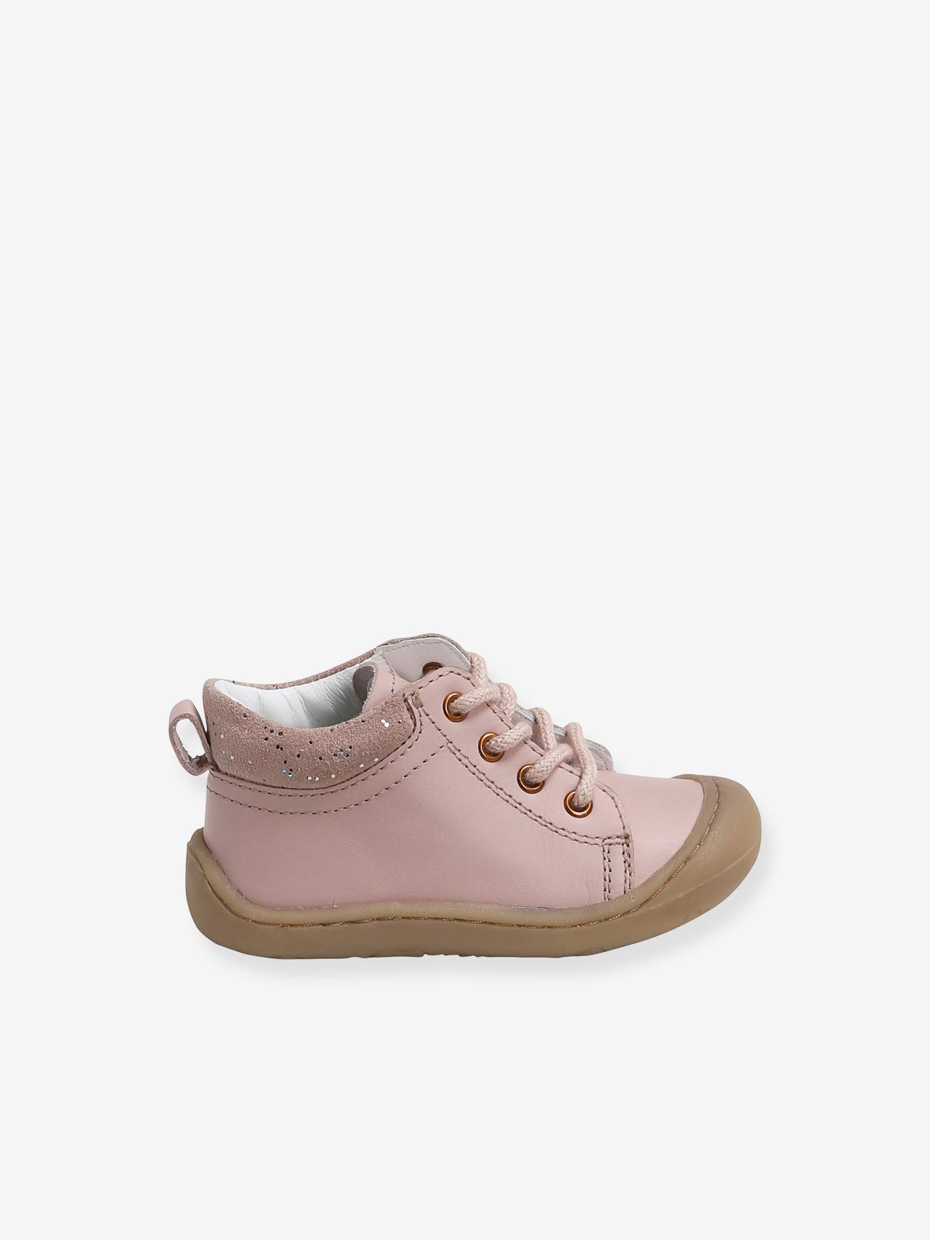 Bottillons cuir souple bébé fille 4 pattes rose clair