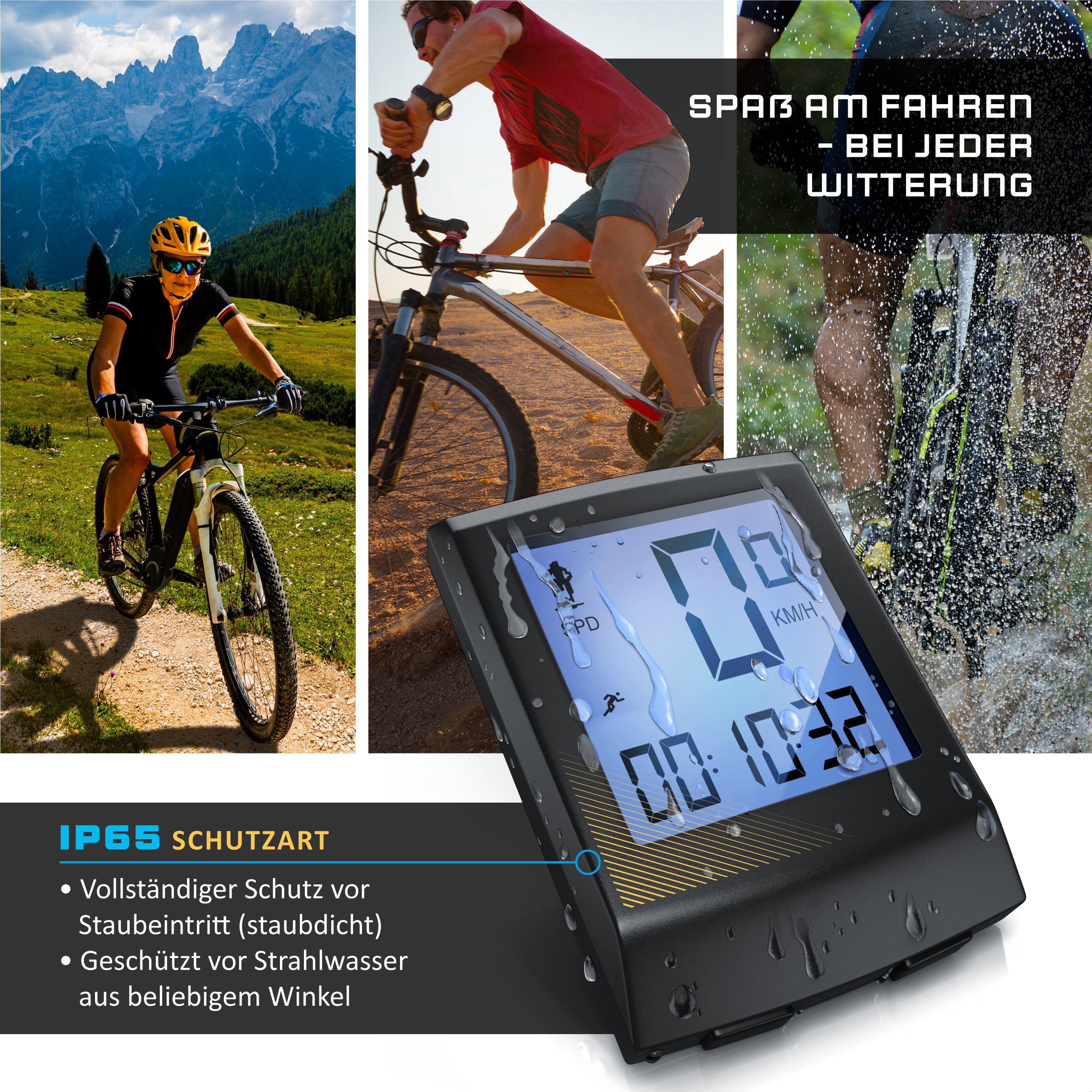 Aplic Fahrradcomputer, 13 Funktionen, kabelgebunden, inkl. Geschwindigkeitssensor