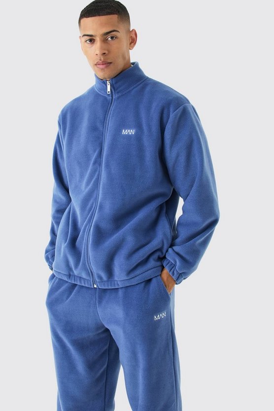 Man Oversized Zip Through Funnel Neck Fleece Tracksuit