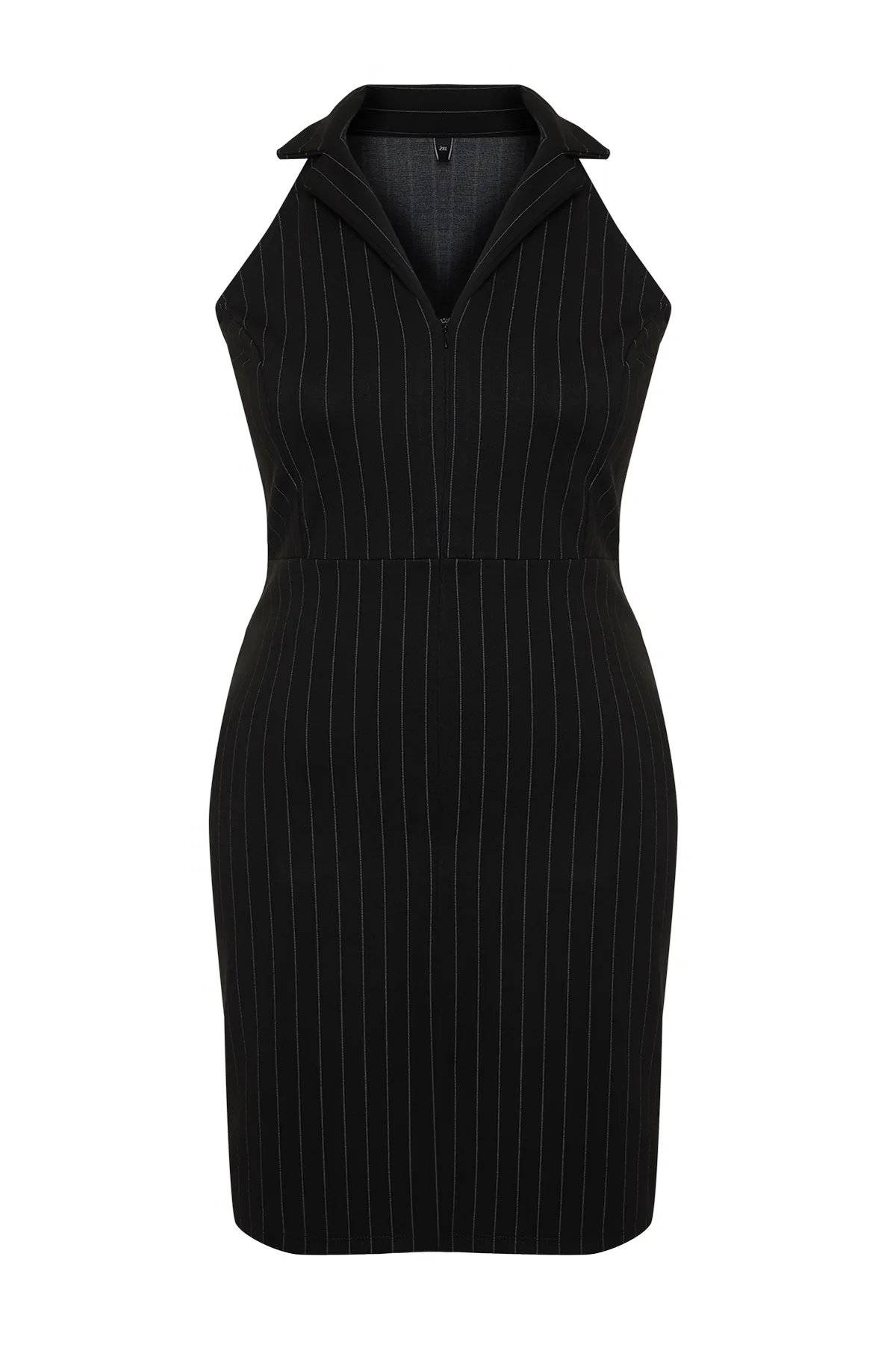 Trendyol Curve  Schwarzes gestreiftes Mini-Strickkleid mit Polokragen TBBSS24AH00006