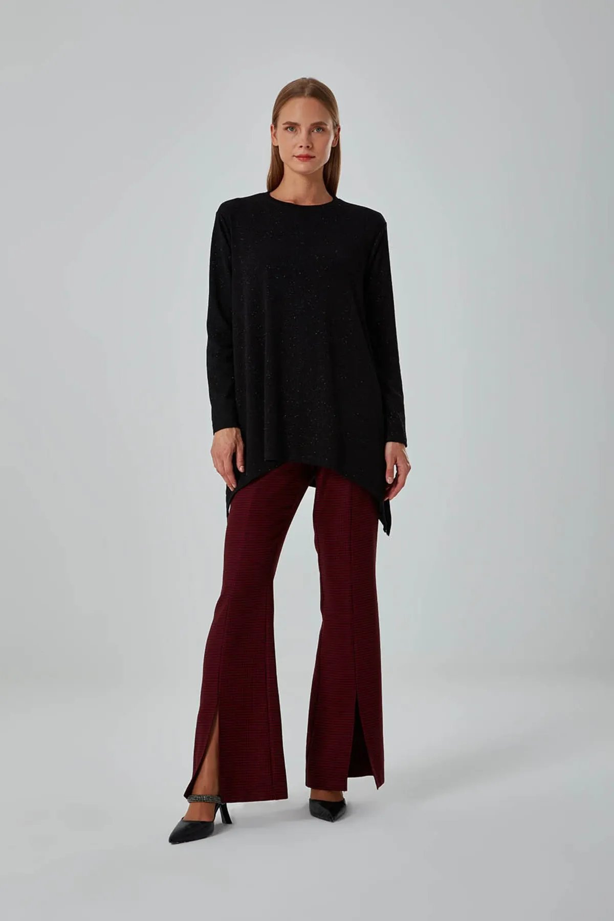 Mizalle  Glitzer gestrickte schwarze Tunika