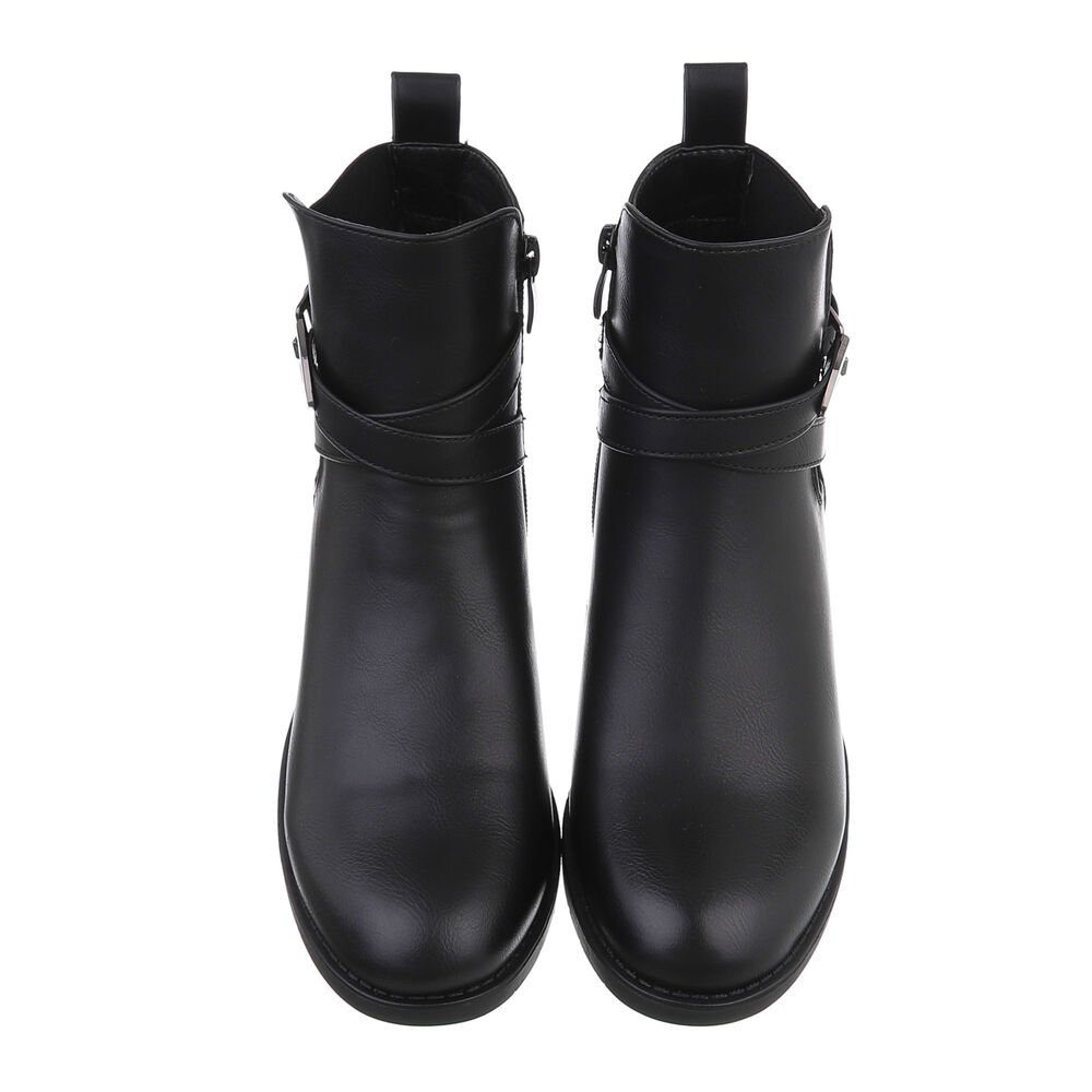 Ital-Design Damen Elegant Stiefelette Blockabsatz Flache Stiefeletten in Schwarz