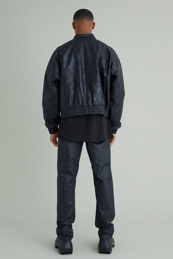 Kastige PU-Bomberjacke mit Cargo-Taschen
