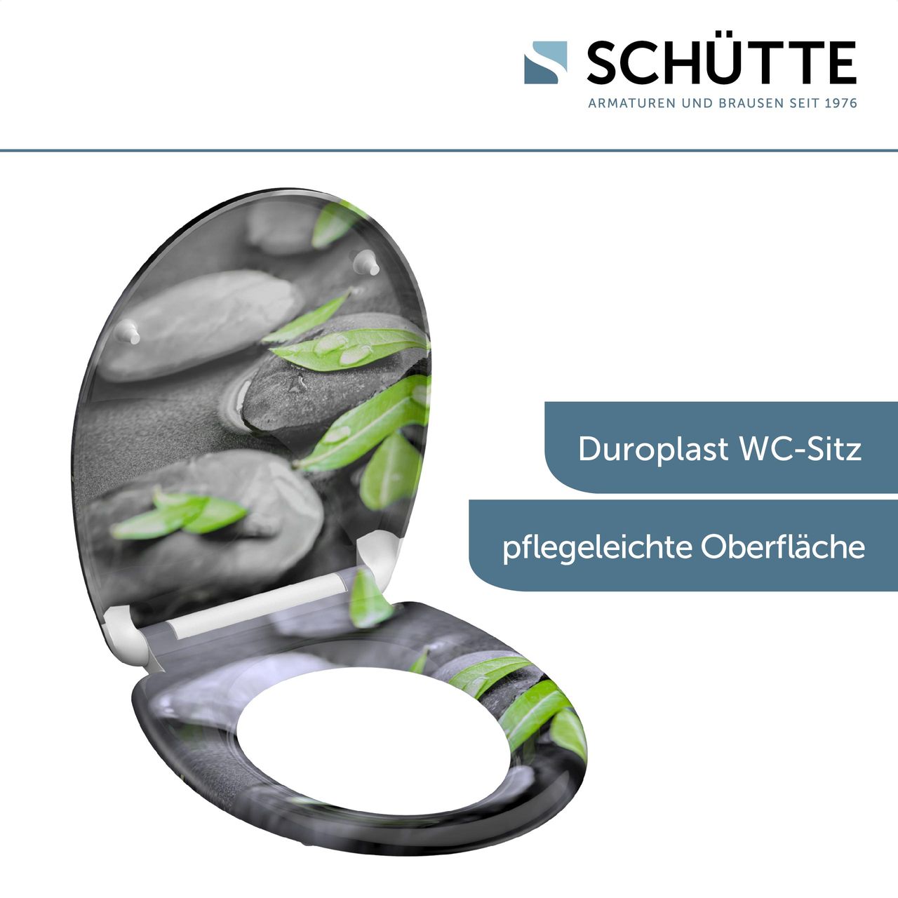 Schütte Duroplast WC Sitz STONE, Toilettendeckel mit Absenkautomatik und Schnellverschluss, Klobrille mit Motivdruck