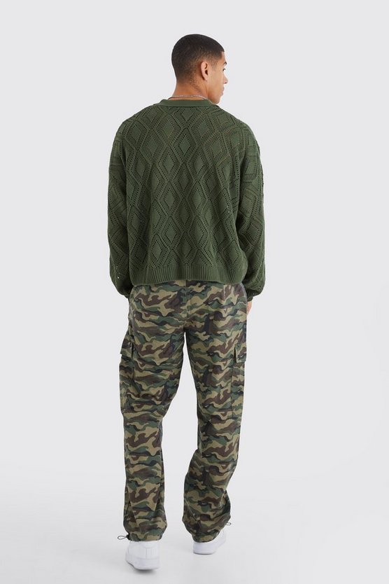 Lockere Camouflage Cargo-Hose mit Slogan-Print
