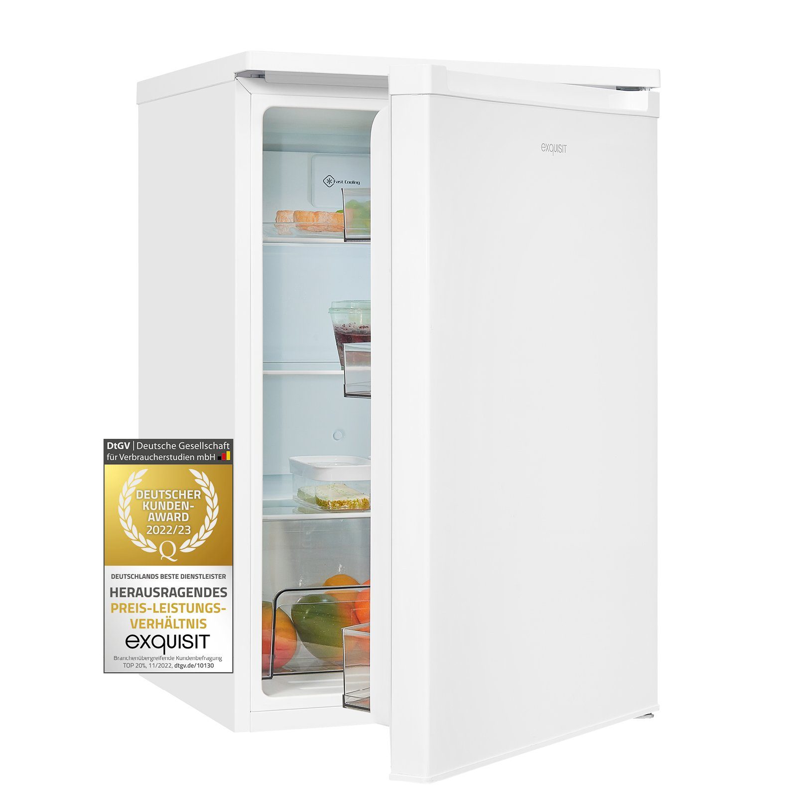 exquisit Kühlschrank KS16-V-070E weiss, 85 cm hoch, 55.1 cm breit, effizienter Vollraumkühlschrank