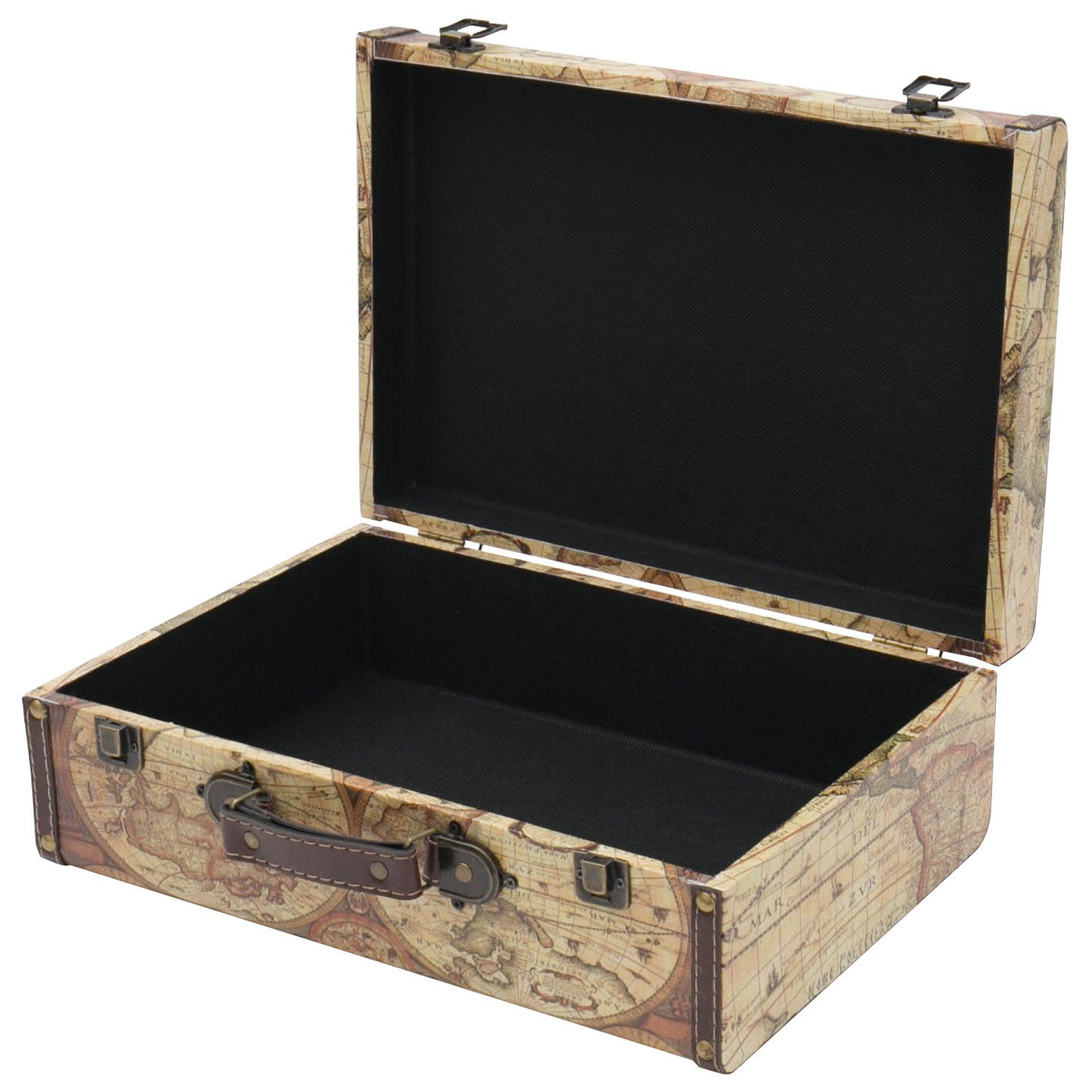 HMF Aufbewahrungsbox Vintage Koffer, Multifunktionskoffer (1 St), Handgefertigter Geschenkkoffer im Weltkarten Design, 38x26x13 cm