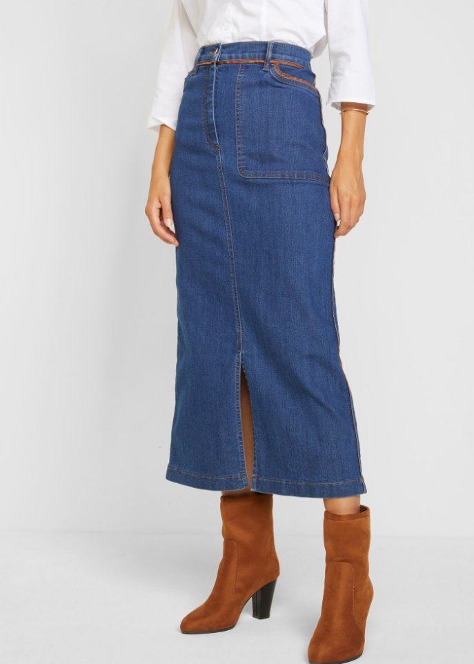 Jeansrock mit PU-Paspel