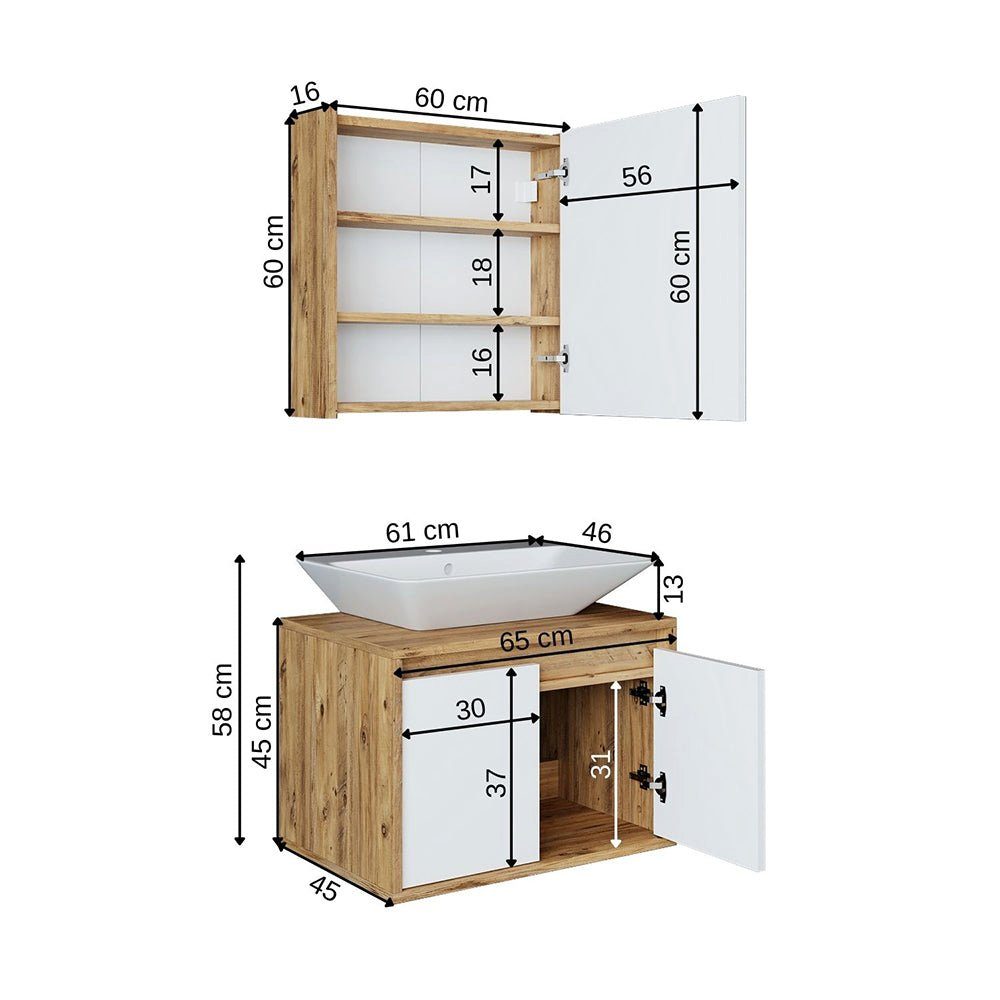 Roomart Badmöbel-Set, (Roomart Badezimmer Möbel Set ATLANTIC in 4 Farben 65 cm Badmöbel)