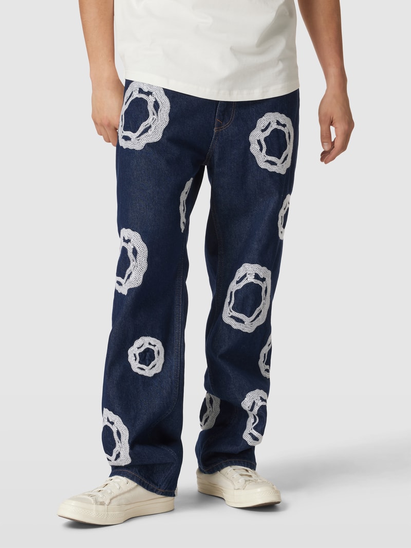 Jeans mit Zierbesatz in dunkelblau