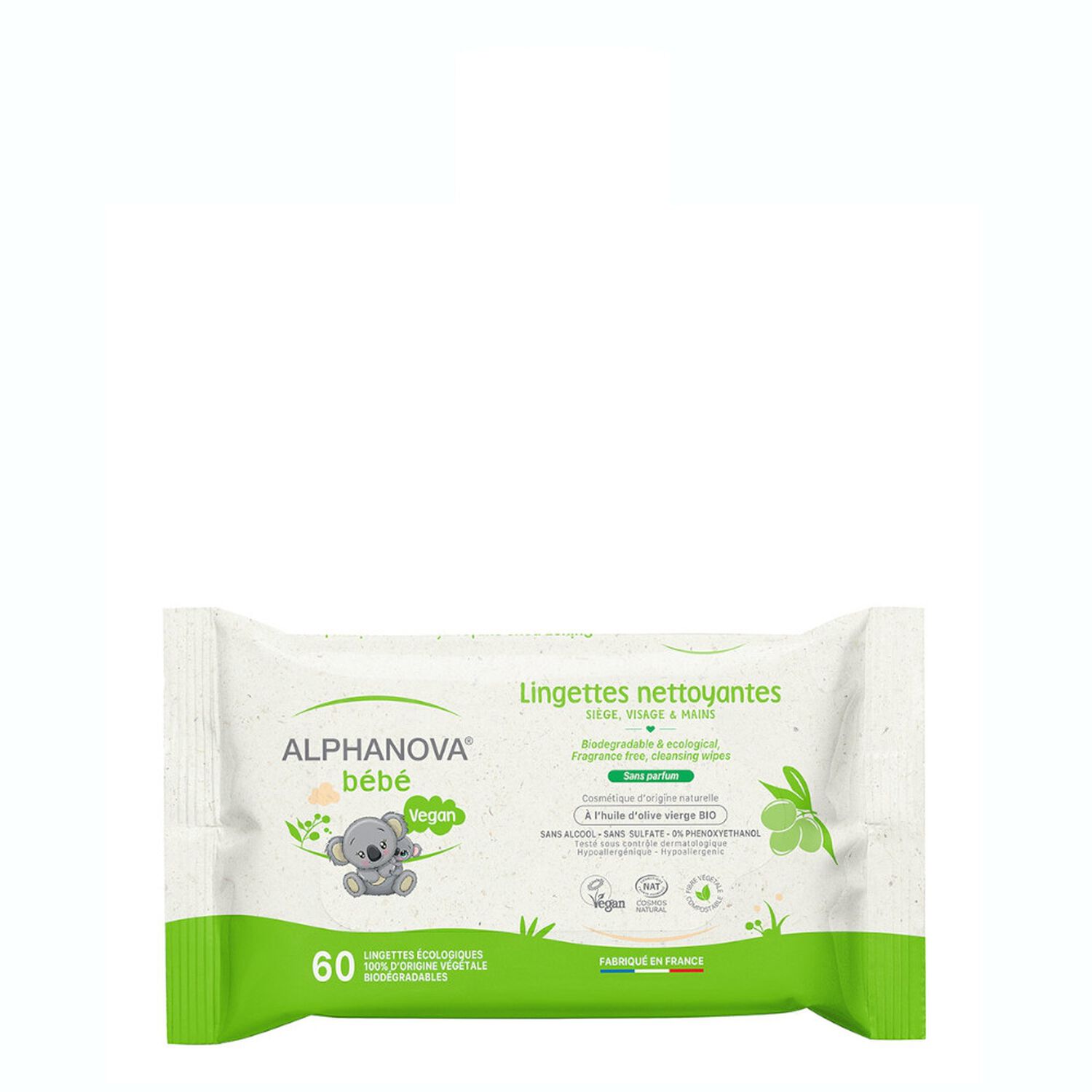Alphanova Bébé Vegan Lingettes Nettoyantes x 60