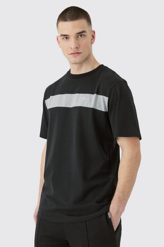 Tall schwarzes Colorblock T-Shirt mit Man-Schriftzug