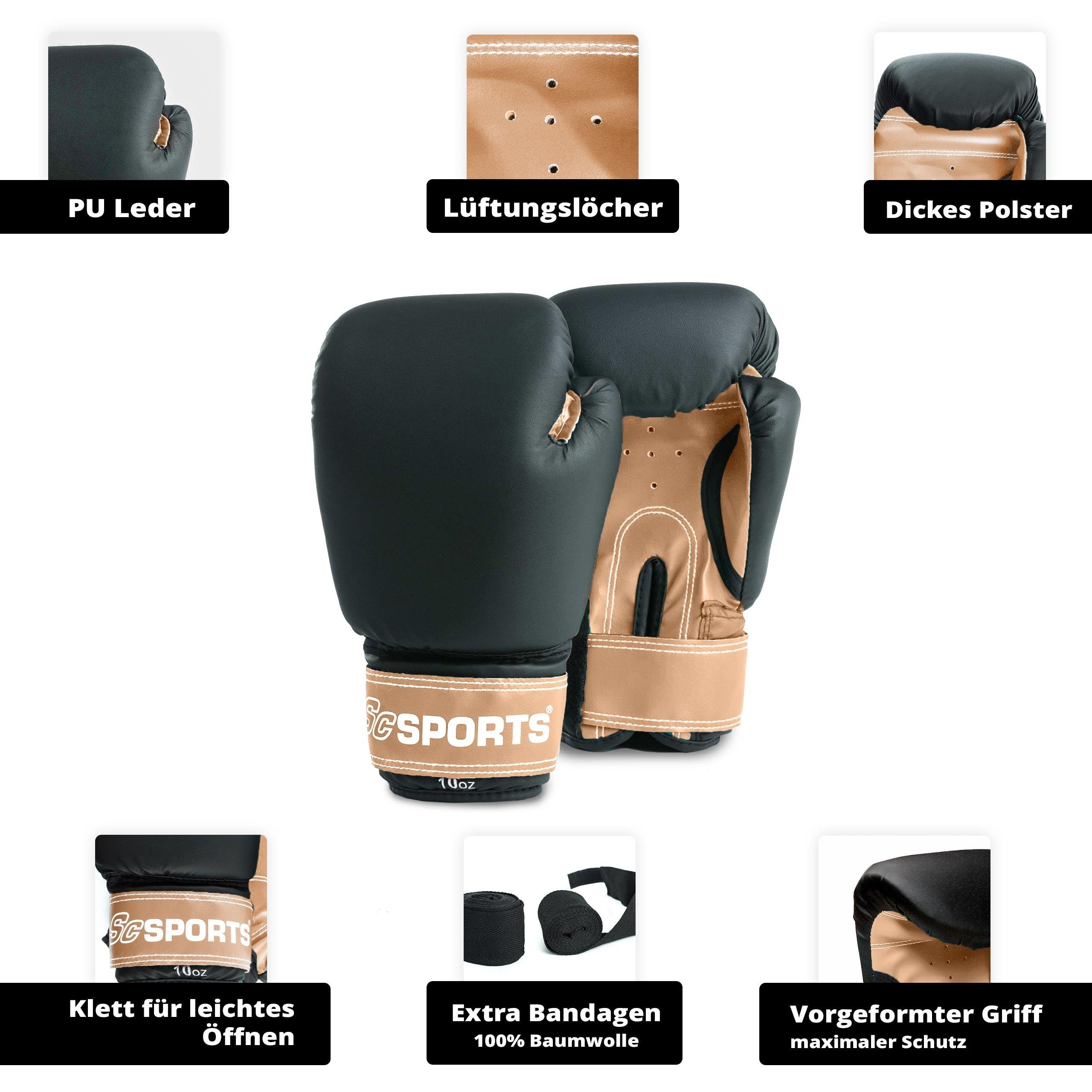 ScSPORTS® Boxsack Boxsack Set - 12kg, Gefüllt, mit Boxhandschuhen, Bandagen, Nylongurt