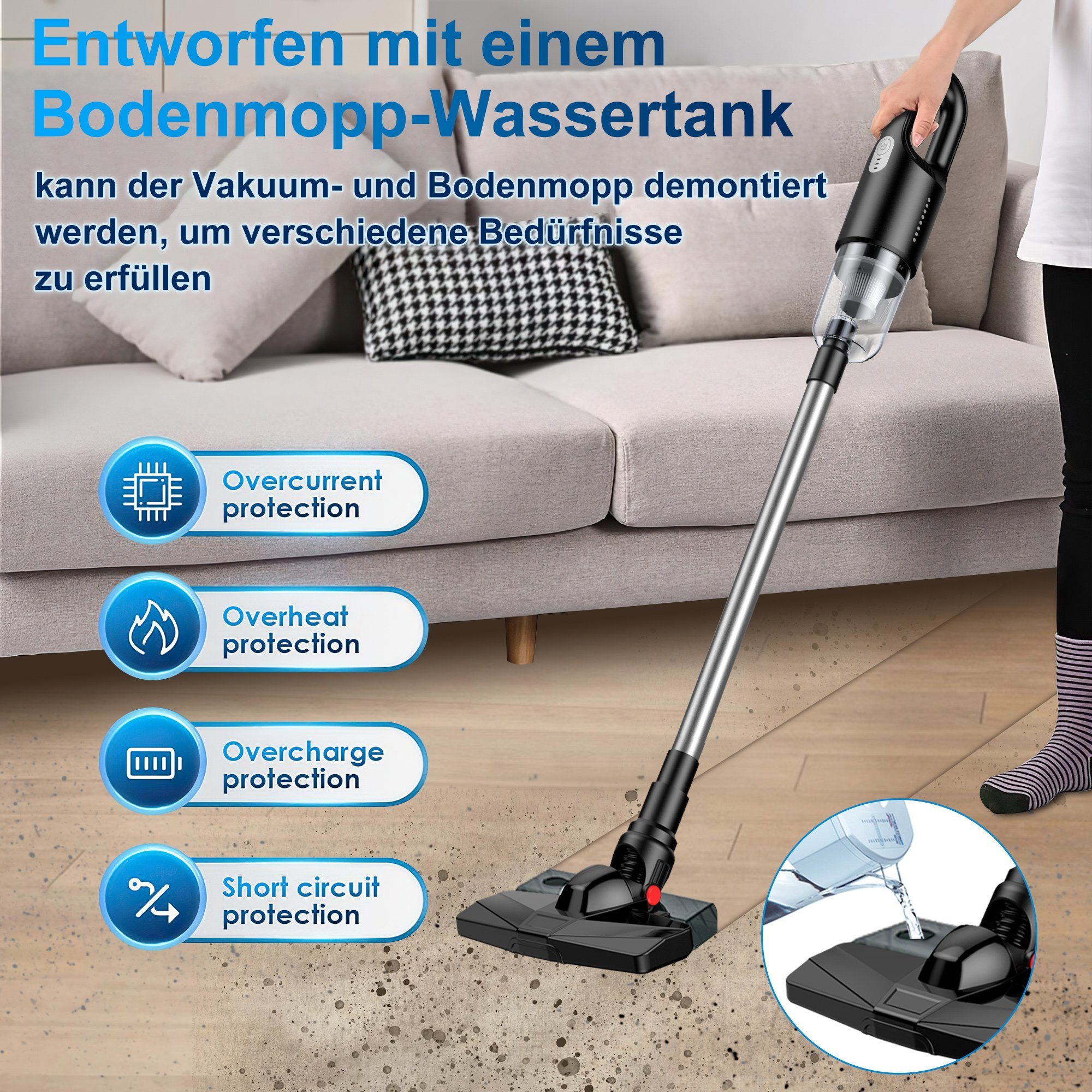 Tisoutec Akku-Handstaubsauger Handstaubsauger,Autostaubsauger 12000Pa & Mit 6000mA-Akku,Staubsauger, Multifunktionaler Staubsauger für Haus,Haustier und Auto,Leistungsstarker Handstaubsauger für Nass und Trocken