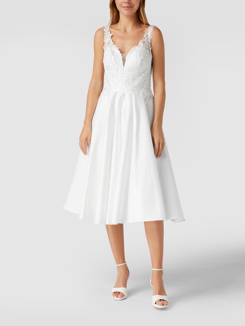 Cocktailkleid mit floralen Stickereien in offwhite