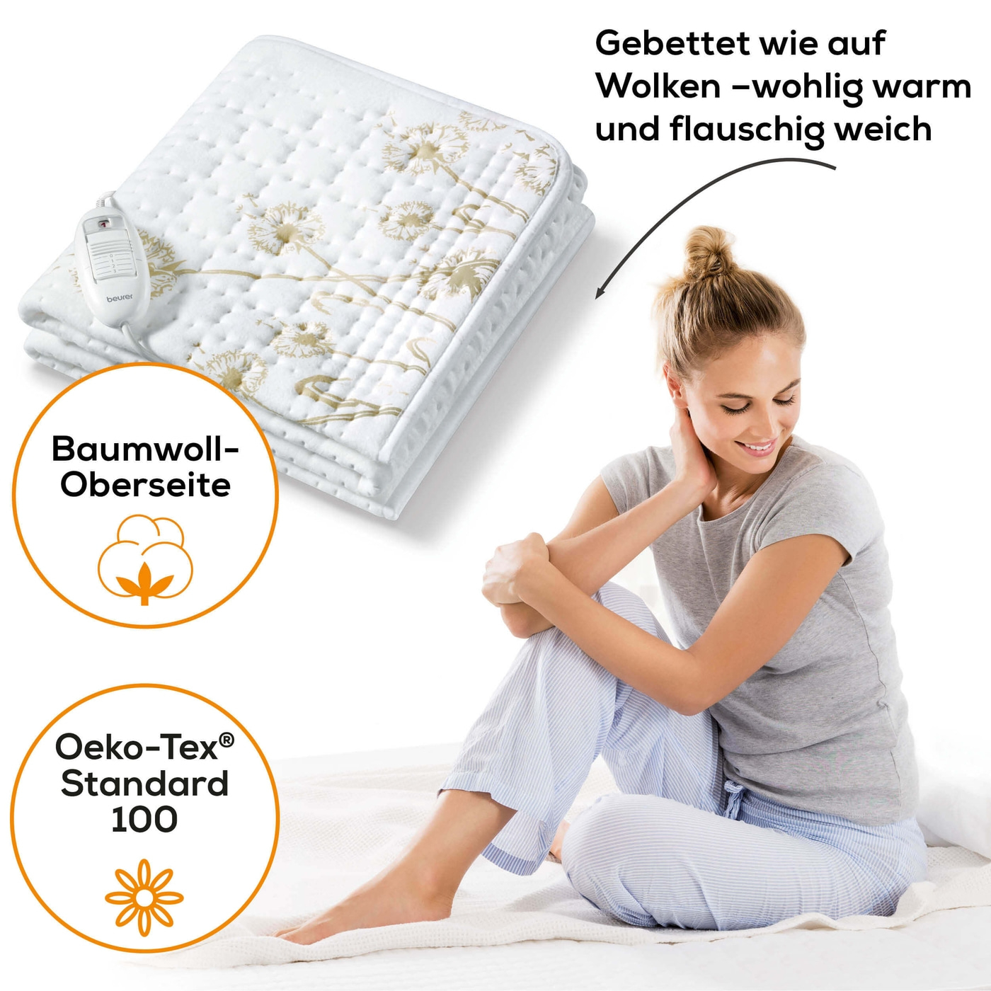 Beurer Wärmeunterbett UB 33-Atmungsaktives Wärmeunterbett mit 3 Temperaturstufen - 150 x 80 cm