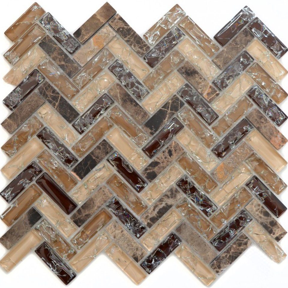 Mosani Mosaikfliesen Glasmosaik Naturstein Mosaik dunkelbraun glänzend / 10 Matten