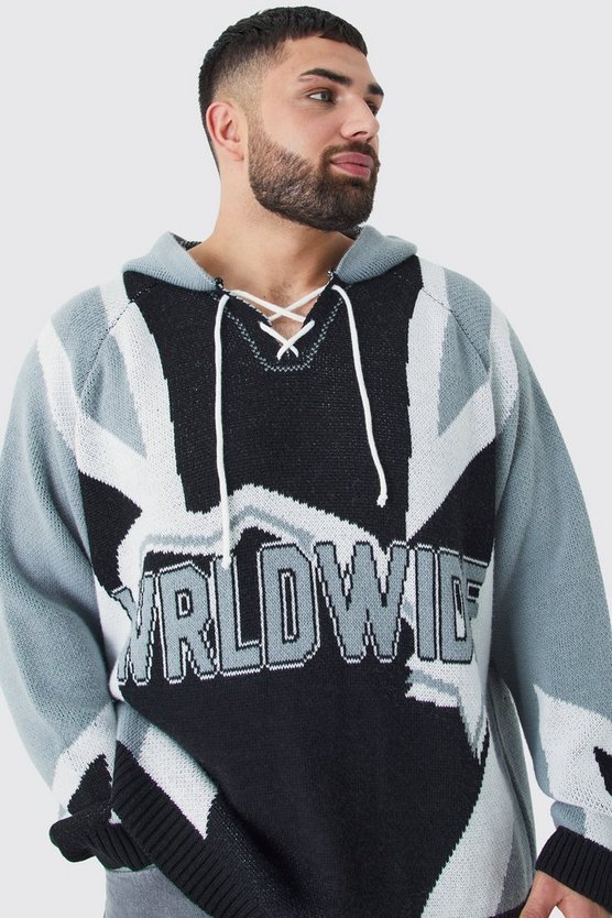 Plus geschnürter Oversize Hockey-Pullover mit Kapuze