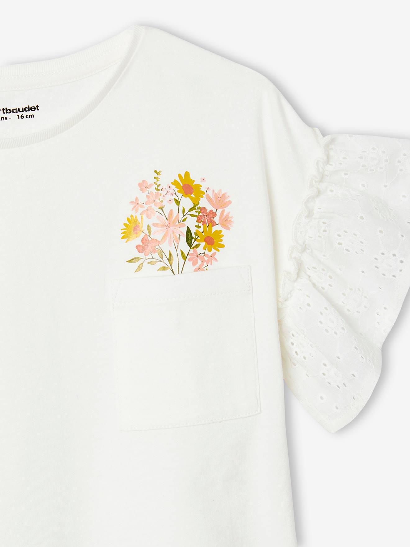 Vertbaudet Mädchen T-Shirt, Volantärmel mit Lochstickerei - pfirsich