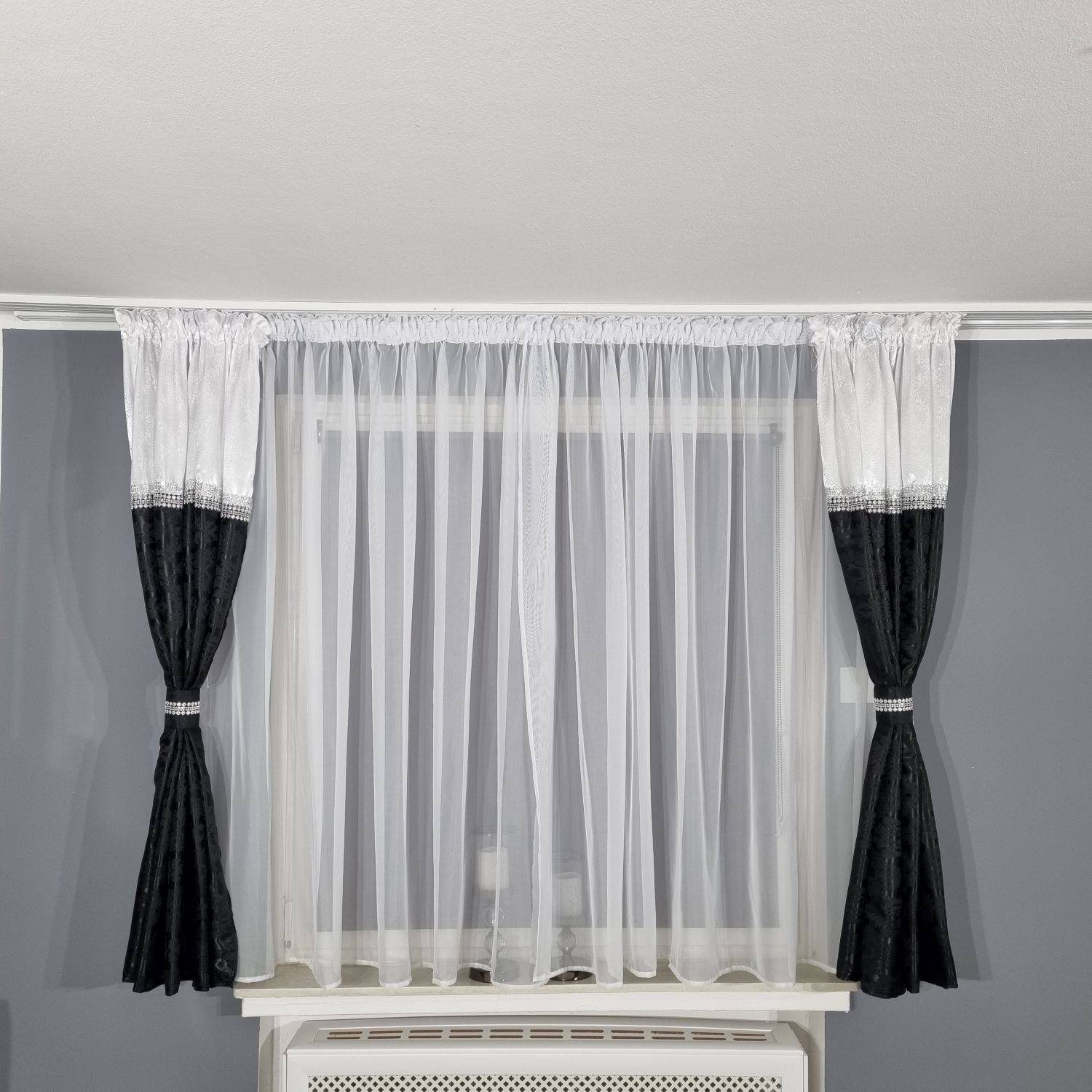 Schiebegardine Schwarze Schal Set Kurz, Gardinen by Justyna, Kräuselband, blickdicht