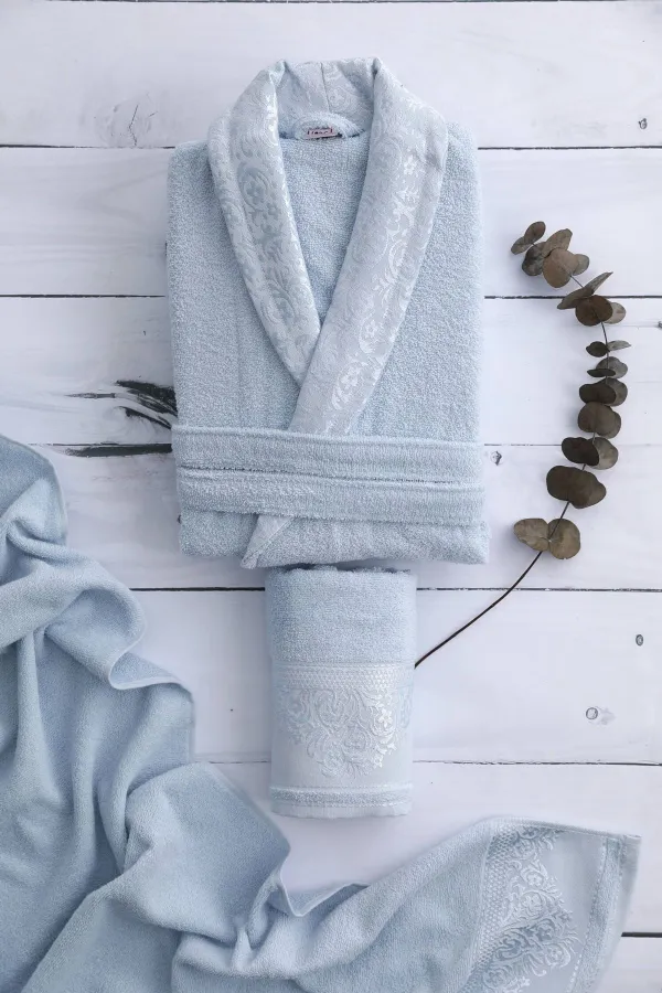 Fiesta  Einzel-Bademantel-Set aus Baumwoll-Jacquard – Blau