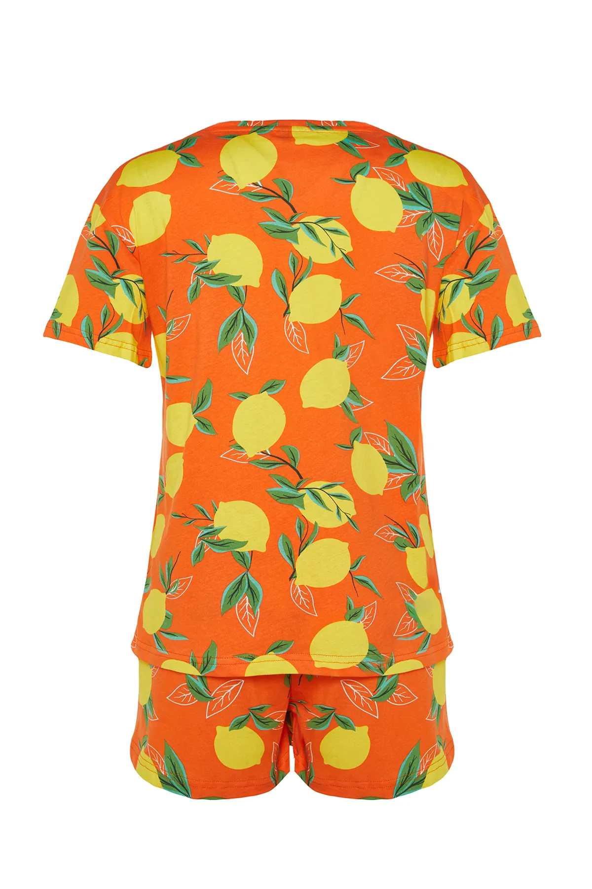 Trendyol Collection  Orangefarbenes Strick-Pyjama-Set aus 100 % Baumwolle mit Fruchtmuster THMSS24PT00086
