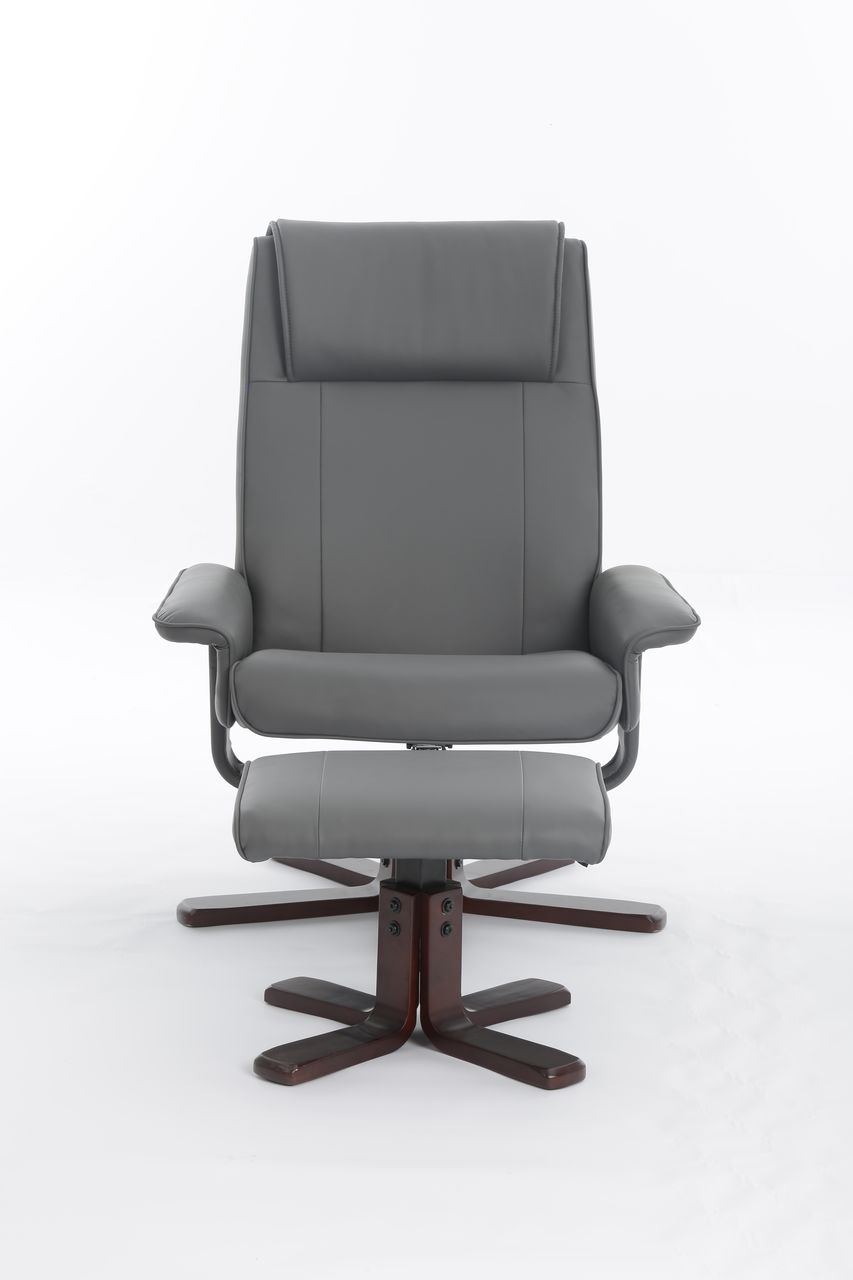 Happy Home Happy Home verstellbare Relaxsessel mit Hocker grau & Holzbeine