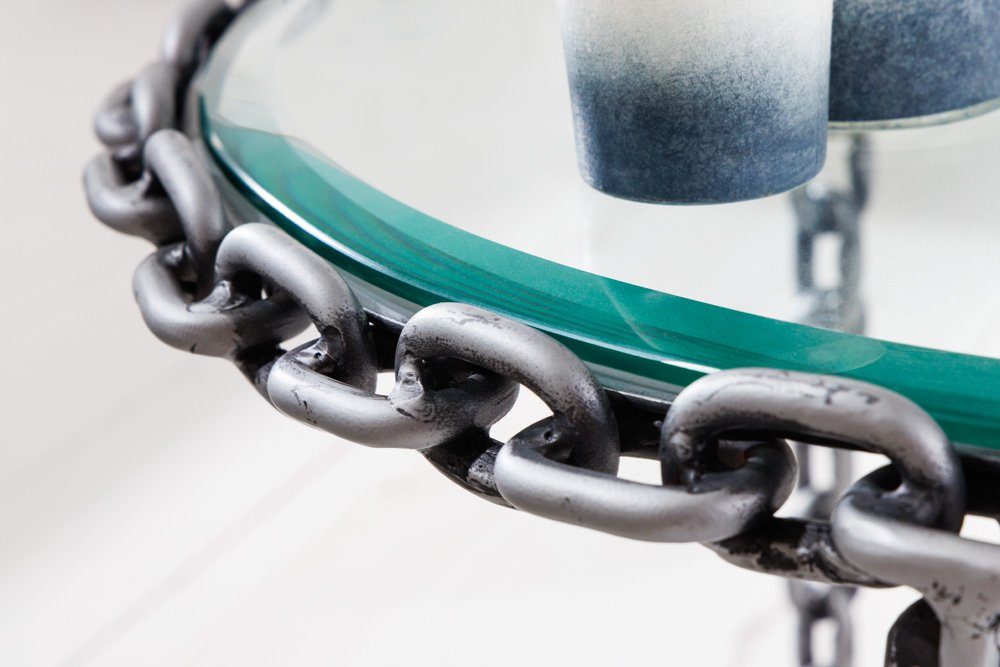 riess-ambiente Couchtisch CHAINS 65cm transparent / silber (Einzelartikel, 1-St), Wohnzimmer · Glas · Metall · Handarbeit · Kettengestell · Industrial