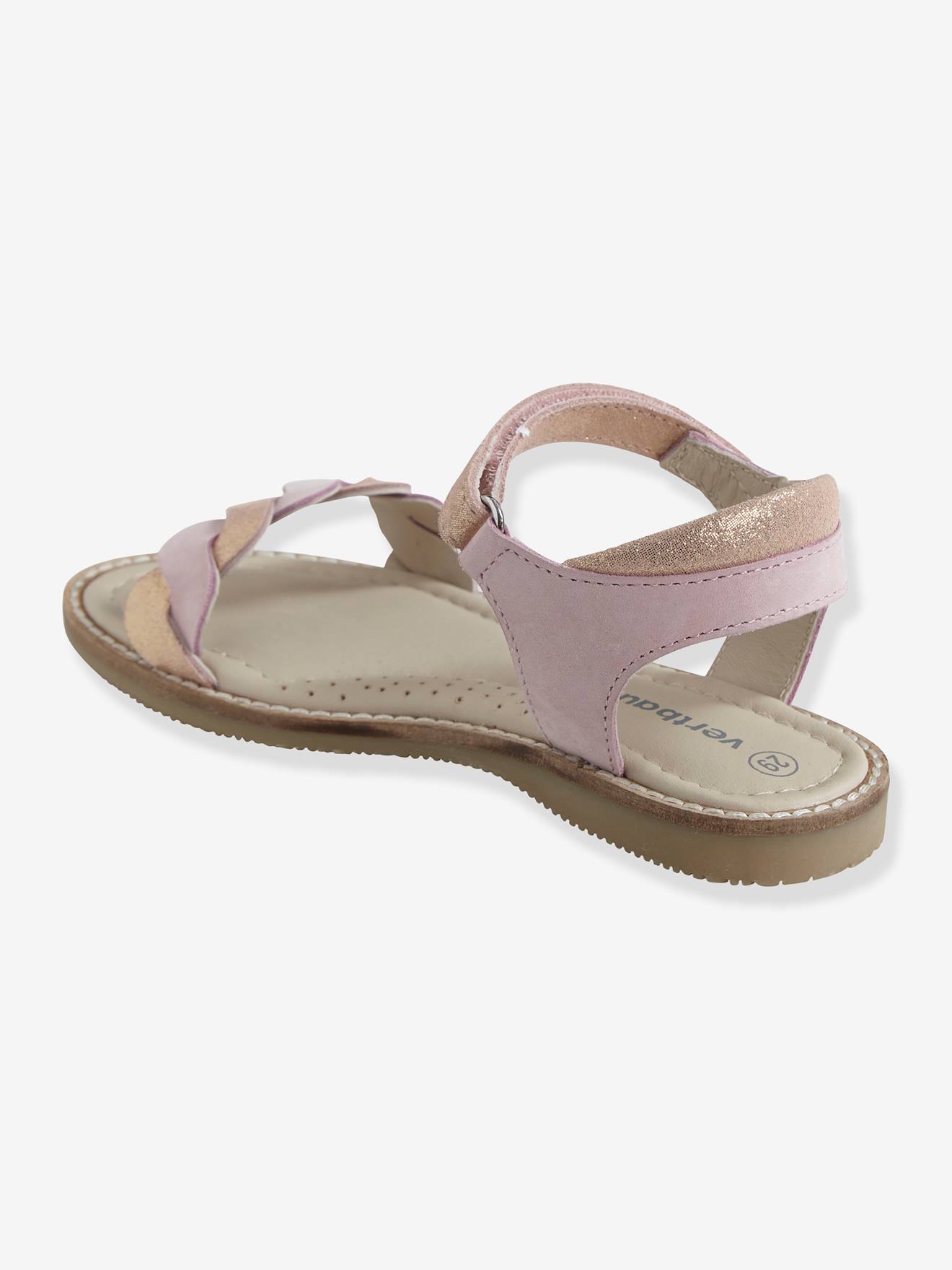 Sandales scratchées fille en cuir rose