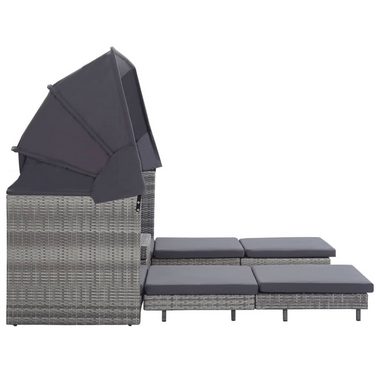 vidaXL Loungesofa Ausziehbares 3-Sitzer-Schlafsofa mit Dach Poly Rattan Grau, 1 Teile