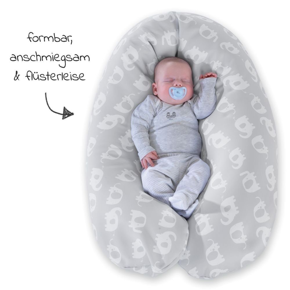 Theraline Stillkissen Das Komfort - Elefantenherde, 2-tlg., Lagerungskissen Schwangerschaftskissen inkl. Bezug (Baumwolle) 180 cm