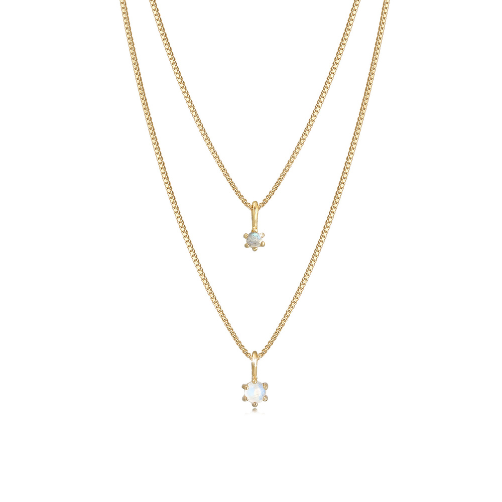 Elli PREMIUM Elli PREMIUM Collier Layer Look Élégant avec Pierre de Lune Collier Femme - (925/ collier