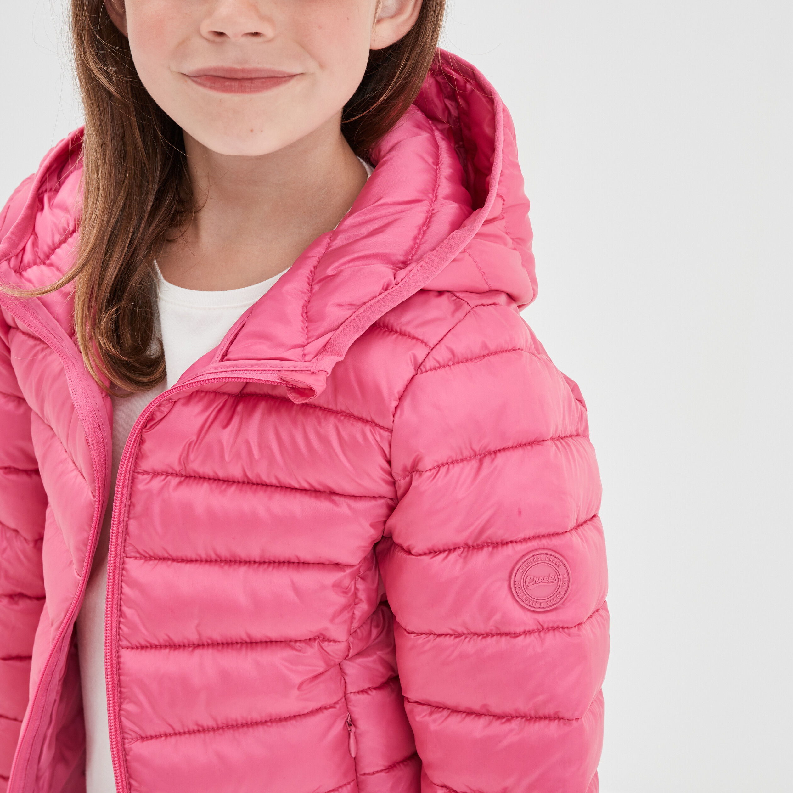 Doudoune légère zippée à capuche rose vif fille | La Halle