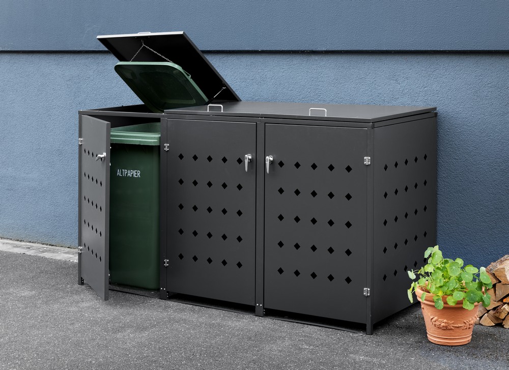 HC Garten & Freizeit Mülltonnenverkleidung 3er Mülltonnenbox Raute, Edelstahl Anthrazit