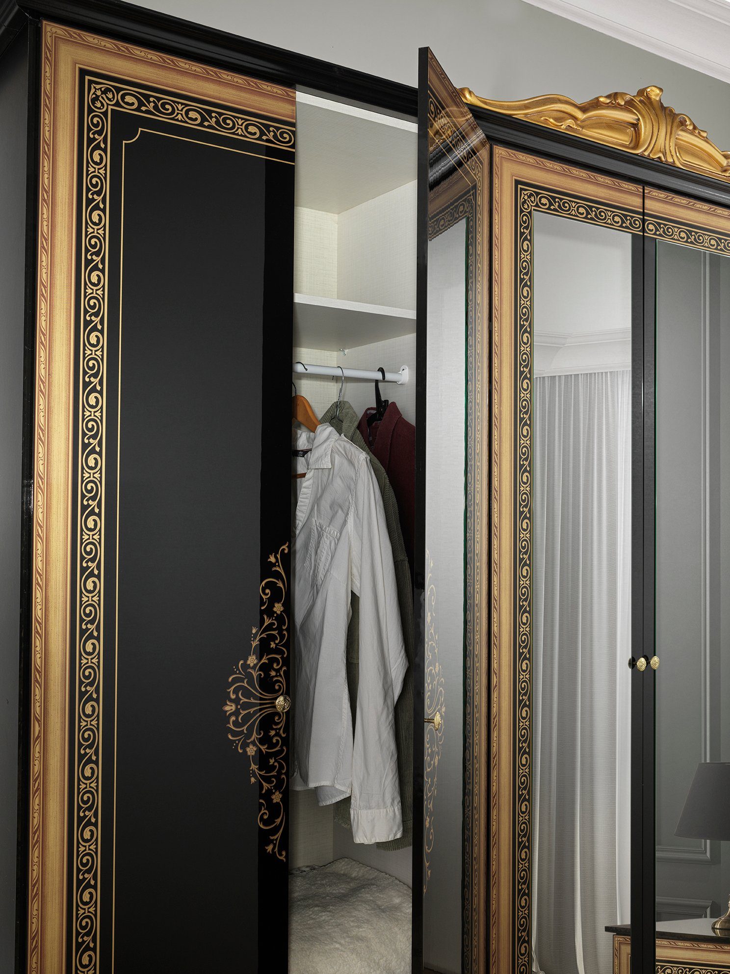 Interdesign24 Schlafzimmer-Set Giulia, (6-teilig, im klassischen Barock Stil), in Schwarz/Gold Hochglanz