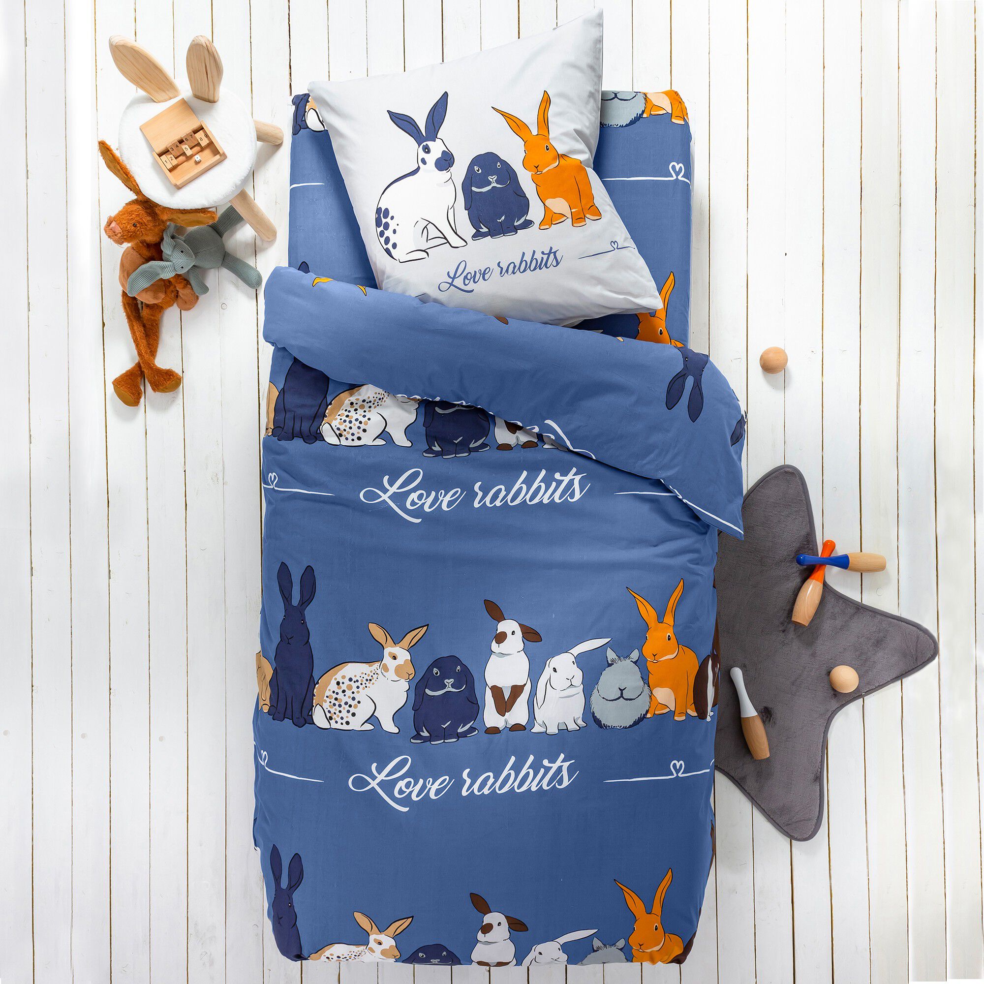 Linge de lit Rabbit en coton imprimé lapins