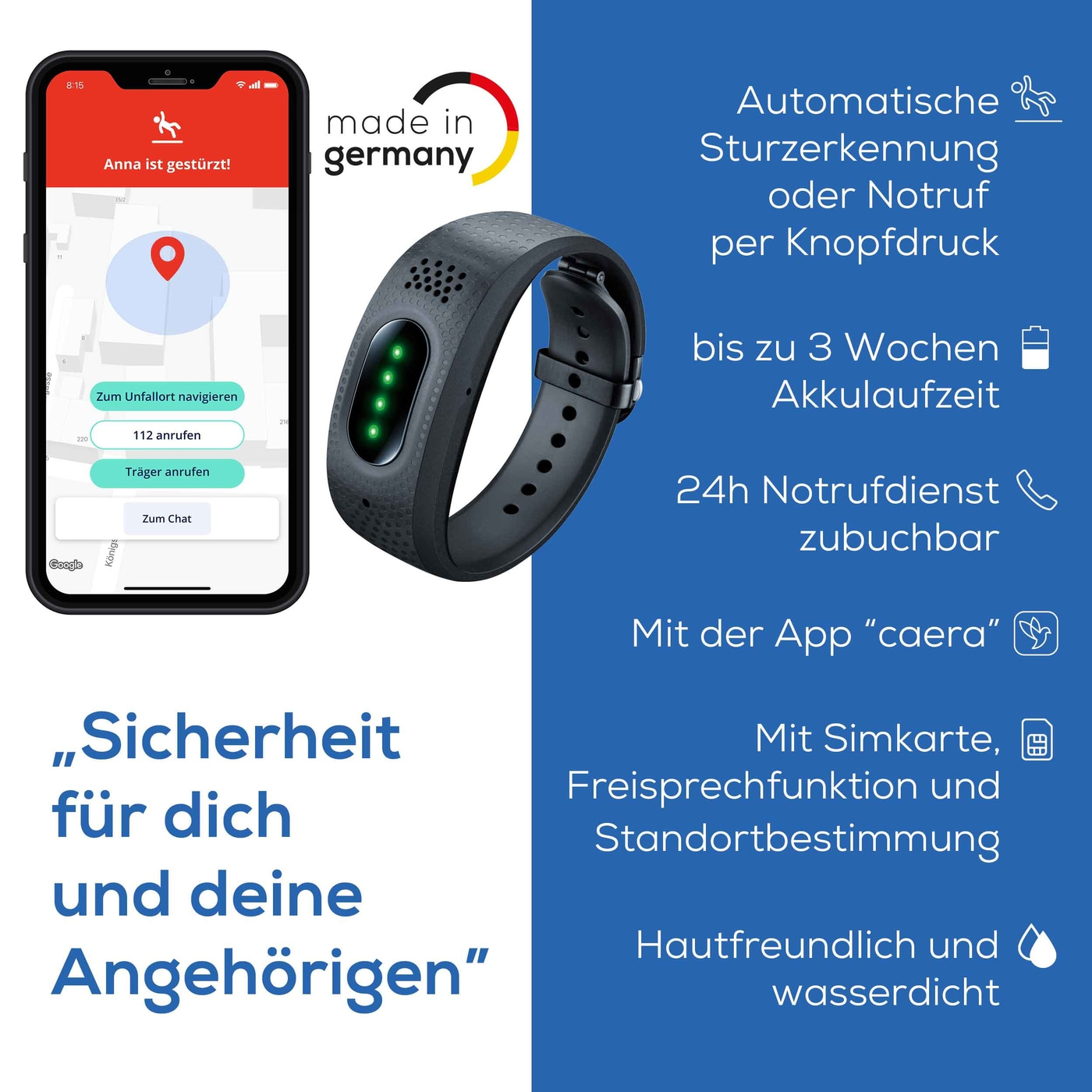 Beurer Notfallarmband EC 70 SafePlus-Automatische Sturzerkennung mit Notruffunktion für schnelle Hilfe im Notfall