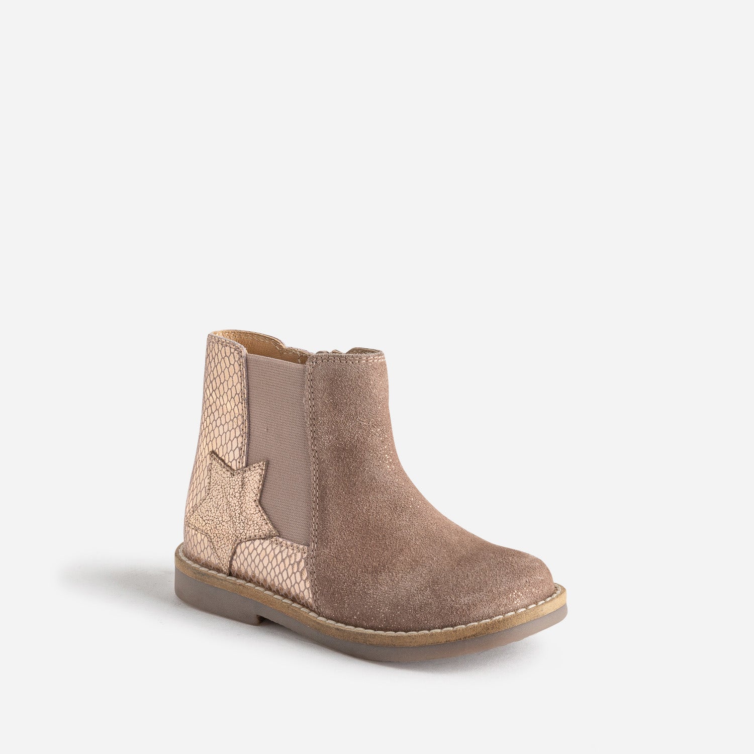 Boots BUGGY taupe en cuir velours pailleté