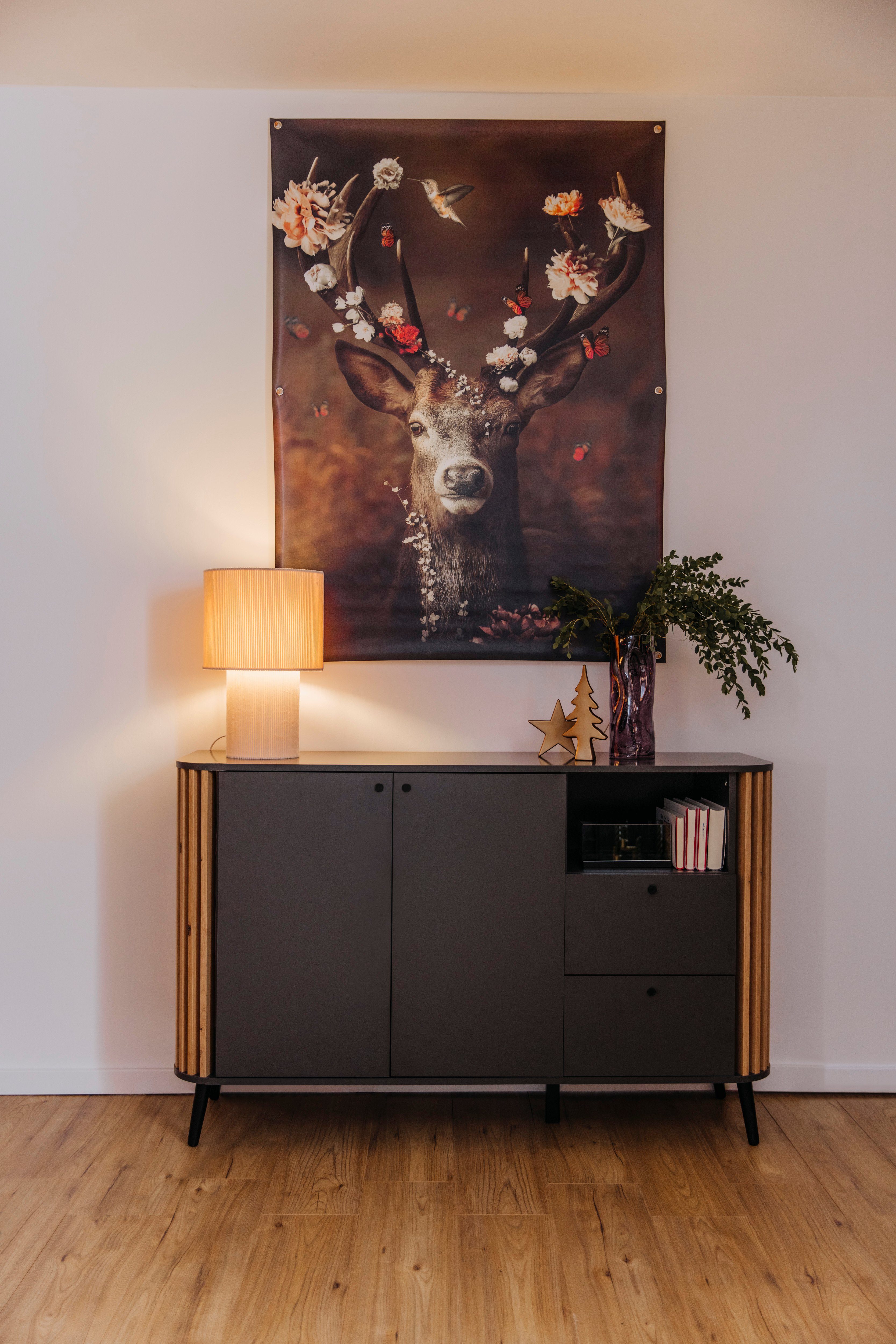 Reinders! Wandbild Hirsch Romantisch - Kolibri - Schmetterling - Blumenkranz, Hirsche (1 St)