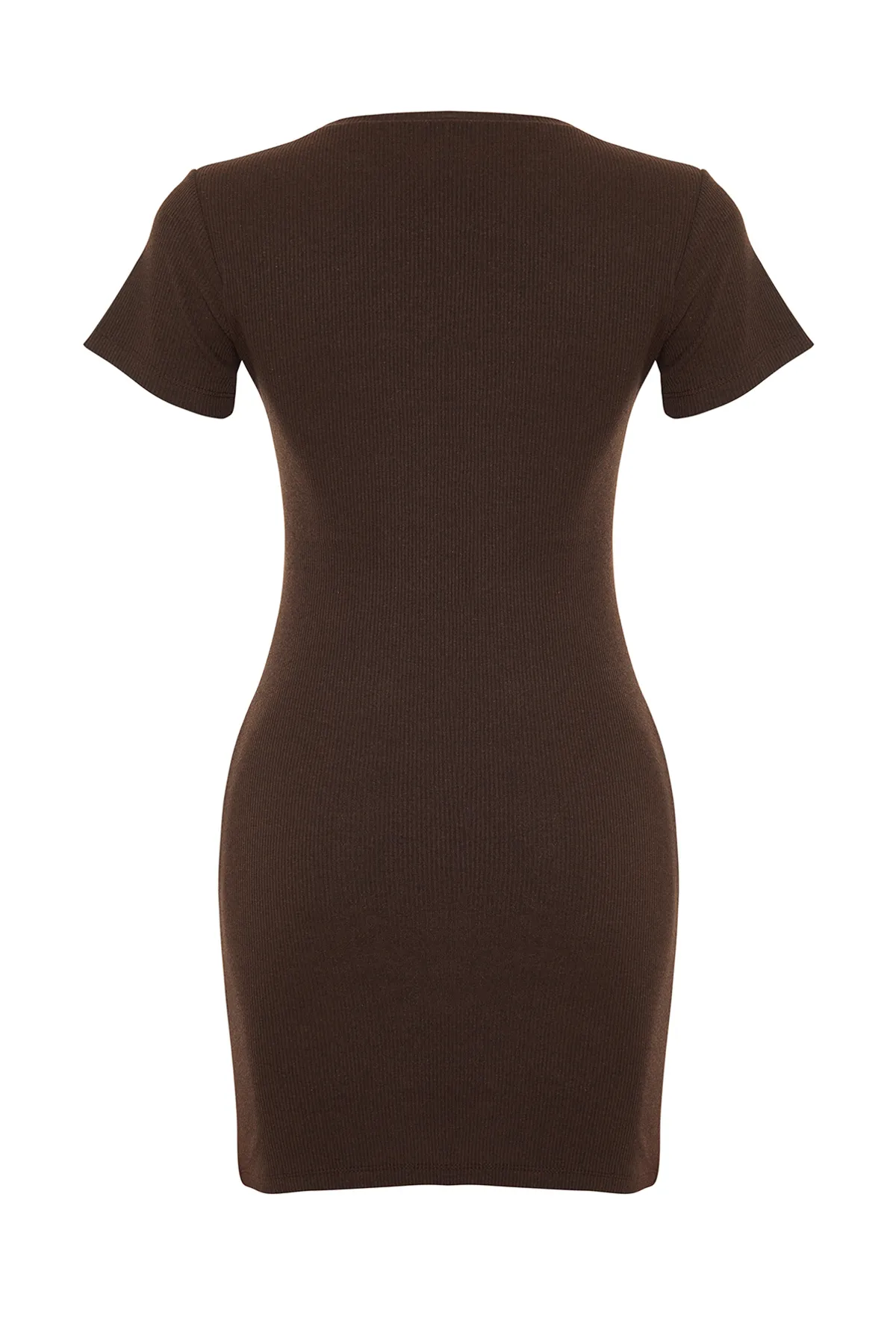 Trendyol Collection  Braunes Mini-Strickkleid mit Krawatte und Rundhalsausschnitt im Strick-Look TWOSS22EL0751